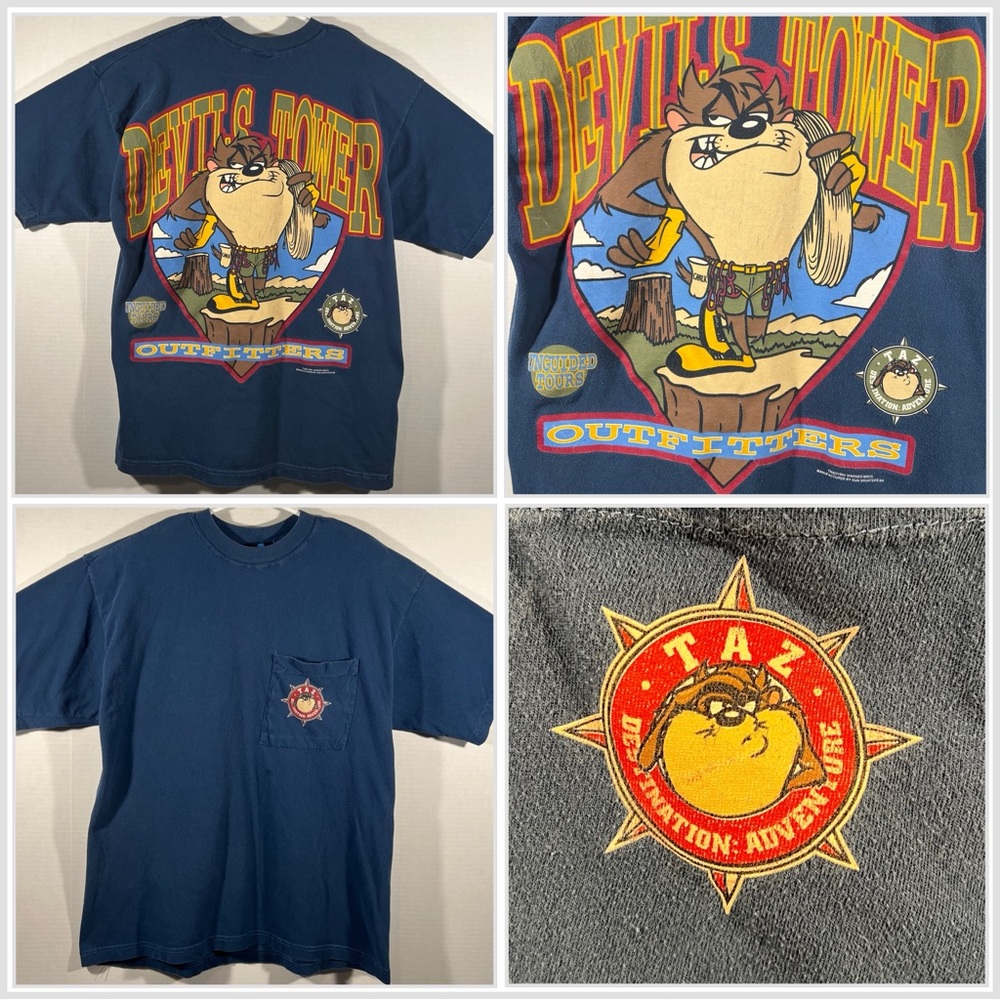 VTG 1995 Warner Bros Looney Tunes Taz Outfitters Devils Towers pocket tee Size M